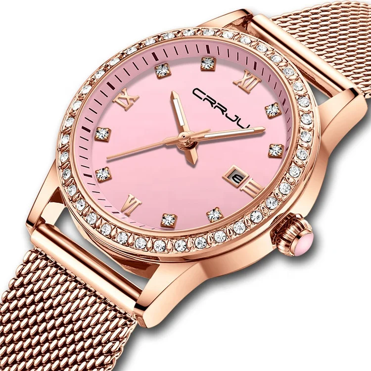 Fashion Style CRRJU 2186 Women Quartz Watches Stainless Steel Band 30M Living Waterproofing Latest Women Quartz Wristwatches