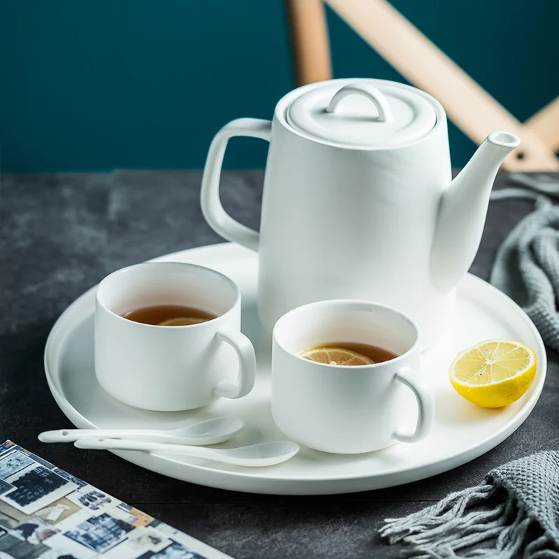 Wholesale elegant design teaware matte blue porcelain coffee tea set for restaurant