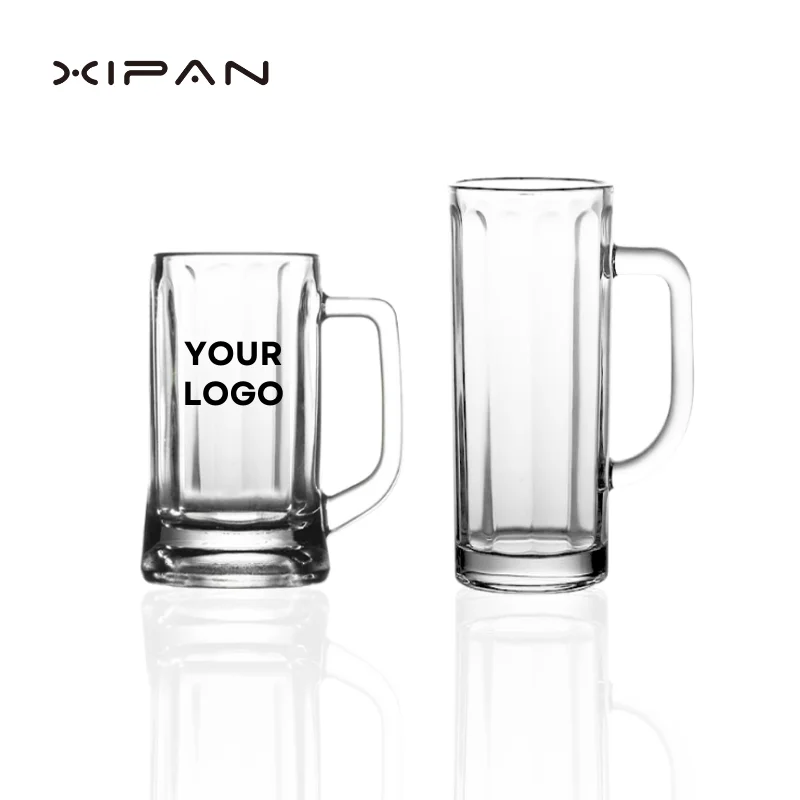 Wholesale Custom Logo Classic Empty Beer Glasses high quality glass beer mug Large Clear beer glass with handle