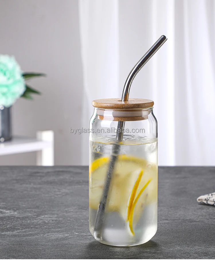 Coca Cup Single Layer High Borosilicate glass Material Factory Wholesale Straw Coca Cup with Bamboo Cap Sealing
