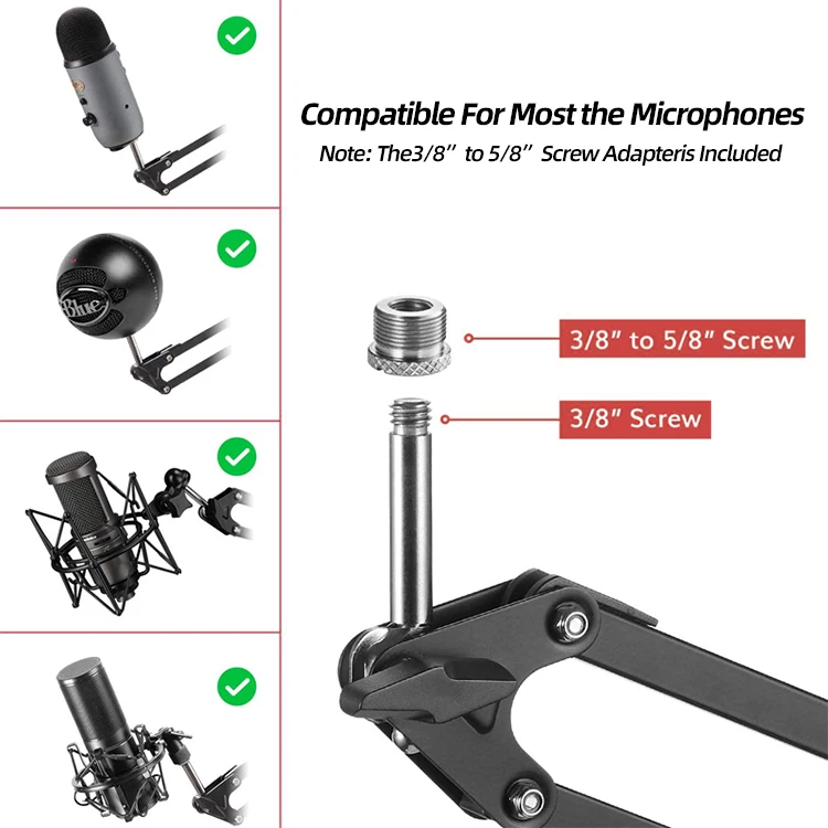 
Heavy Duty Microphone Stand Extendable for Mic Suspension Boom Scissor Arm Stand with Dual Layered Mic Pop Filter Arm Stand 