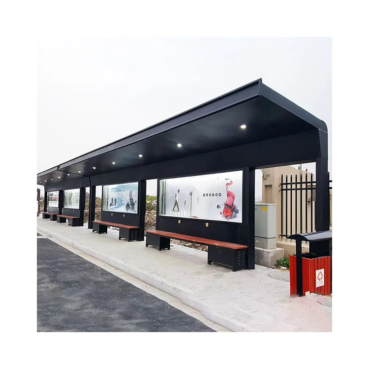 High Quality Customized Modern Aluminum Alloy Bus Stop Shelters Urban Public Rectangle Shaped Bus Stops