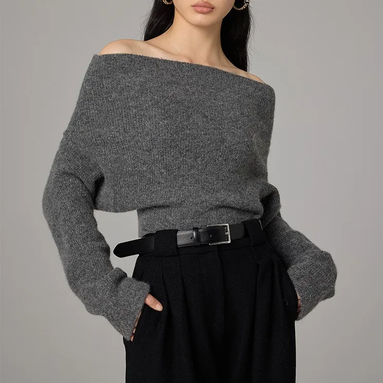 Женский шерстяной пуловер с длинным рукавом