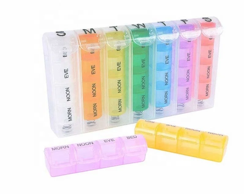 Weekly Pill Organizer Pill Planners for Pills & Vitamins Each Day & Week, Four Times-a-Day Medication Reminder, Easy to Read