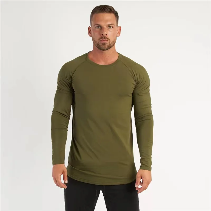 New arrival  Full Sleeve T-shirt Mens Cotton Spandex Plain Gym Slim Fit men sport shirts Muscle T shirt Man