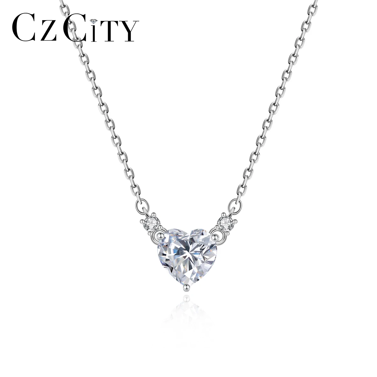 CZCITY Jewelry Chain Pendant Ice Out Heart 925 Girl Charm Cute Summer For Woman Zircon Necklace
