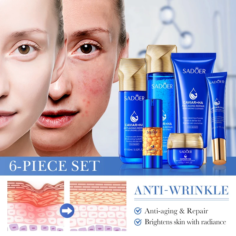 OEM SADOER Best Selling Caviar Hyaluronic acid Anti-aging Repair Moisturizing Set Wholesale Luxury Skin Care Set For Women