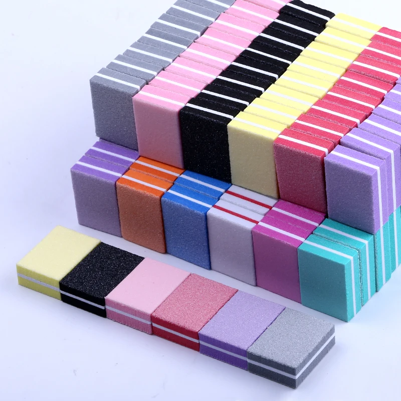 50pcs Lot Double-sided Hot Mini Nail File Blocks Colorful Sponge Nail Polish Sanding Buffer Strips Polishing Manicure Tools