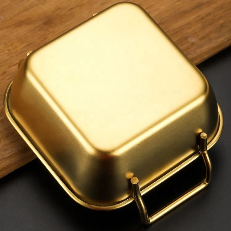 OEM/ODM Durable Restaurant Snack Dishes Silver Gold Stainless Steel Outdoor Square Serving Plate Bowl Dishes
