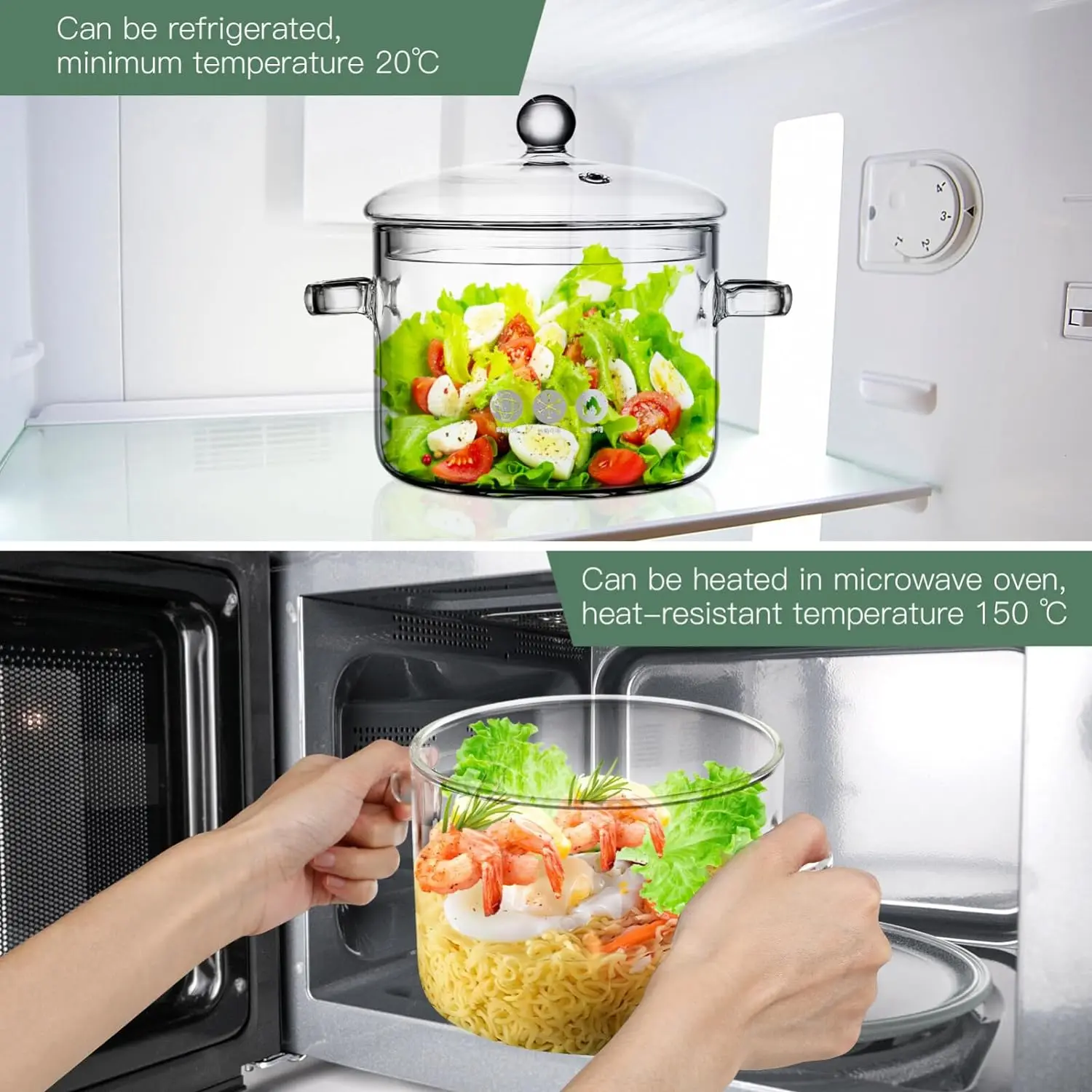 1.3L/ 1.5L /2L ODM OEM Heat Resistant High Borosilicate Transparent Glass Cooking Pot For kitchen