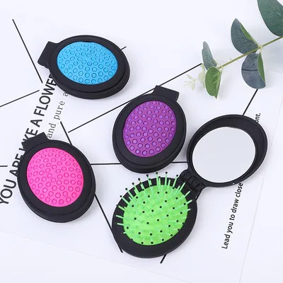 
Custom Logo Travel Compact Folding Pocket Mini detangling Hair Brush with Mirror 