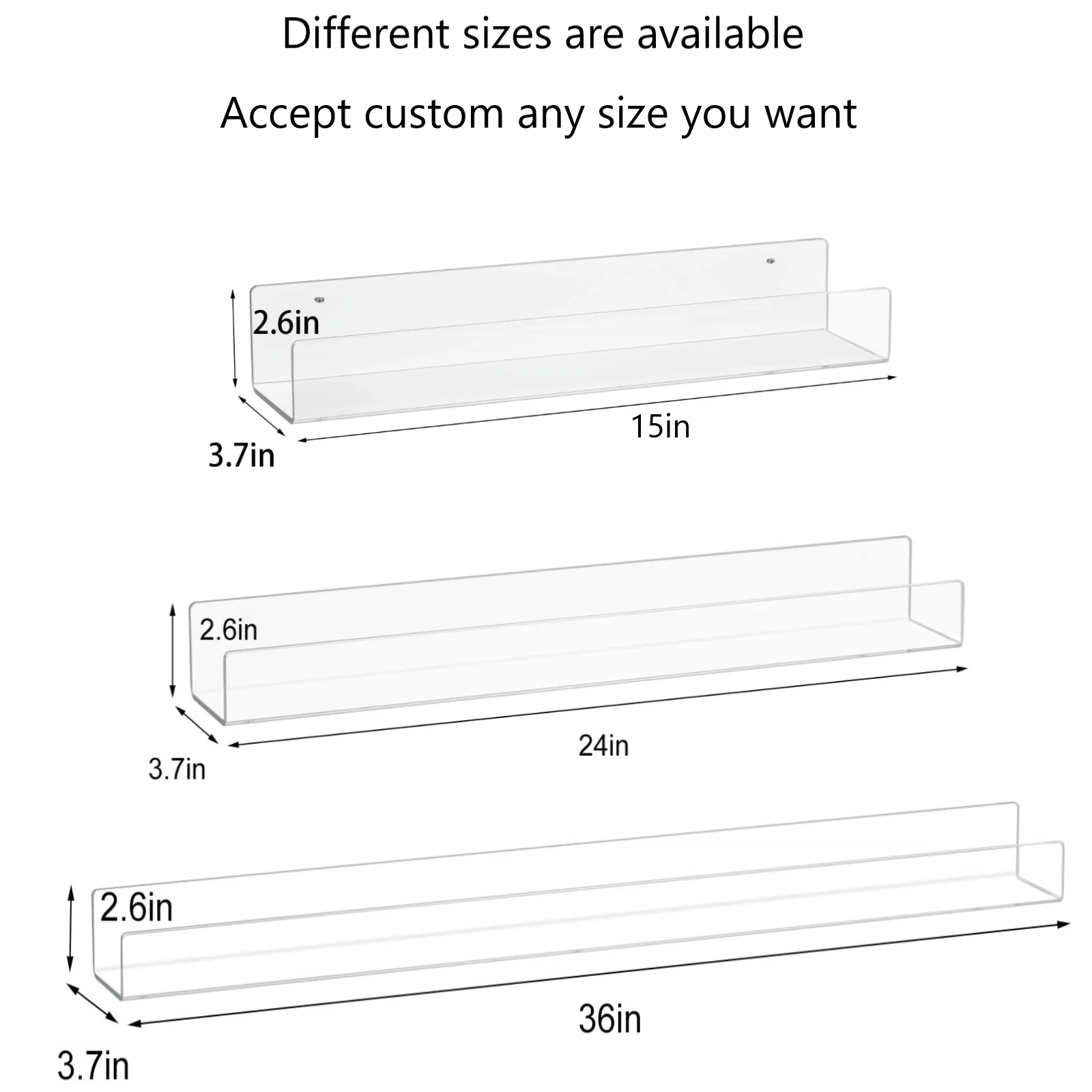 15 Inch Acrylic Invisible Floating Bookshelf for Kids Room Modern Picture Ledge Display Toy Storage Wall Shelf