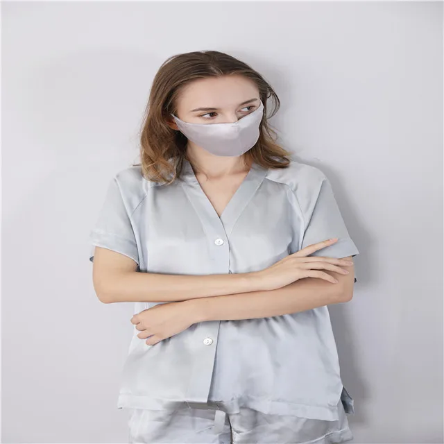 fashion Jili silk 100% mulberry 2 layer silk face mask and scrunchie head band with filter