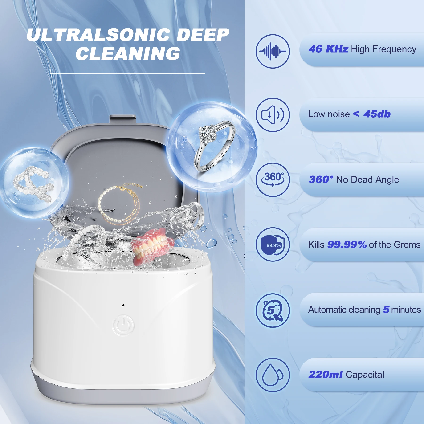 Home & Travel Smart Electric Ultrasonic Jewelry Washer Portable  Automatic Glasses Cleaner Household Dental Pod