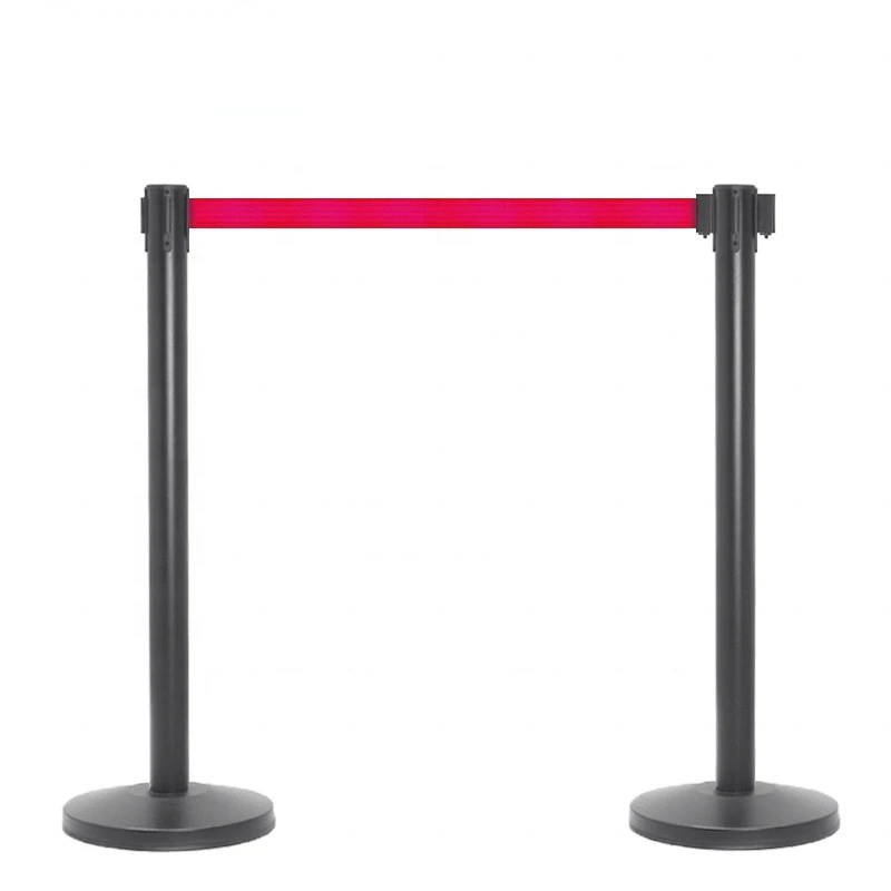 Costeffective Black Powder Coated U Shape Bank Airport Social Distancing Crowd Control Queue Barrier Retractable Belt Stanchions