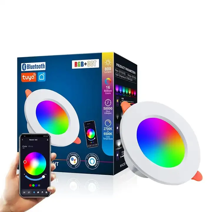 Smart LED Downlight RGB Dimmable Spotlight Tuya WiFi Smart Ceiling Lamp RGB+CW+CCT Voice Control with Alexa Google