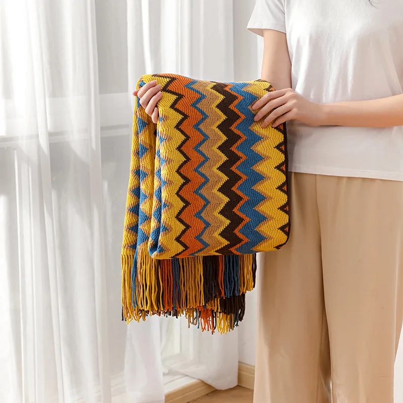 Travel Knitted Blankets Bohemian Sofa Blankets acrylic cheap korean blankets wholesale