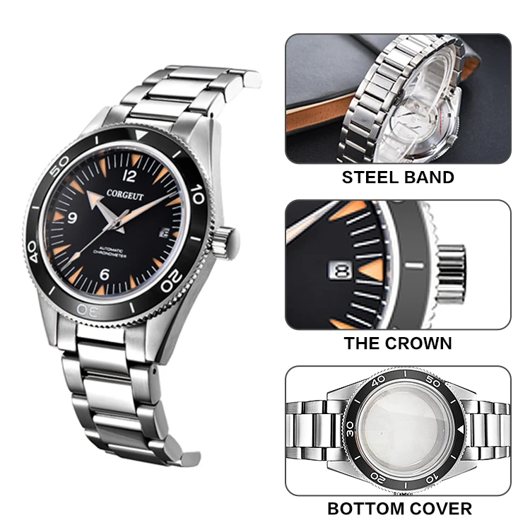 Corgeut 41mm 007James Bond 904L Stainless Steel Sapphire Glass Miyota Movement Date 10ATM Dive Mens Automatic Mechanical Watches