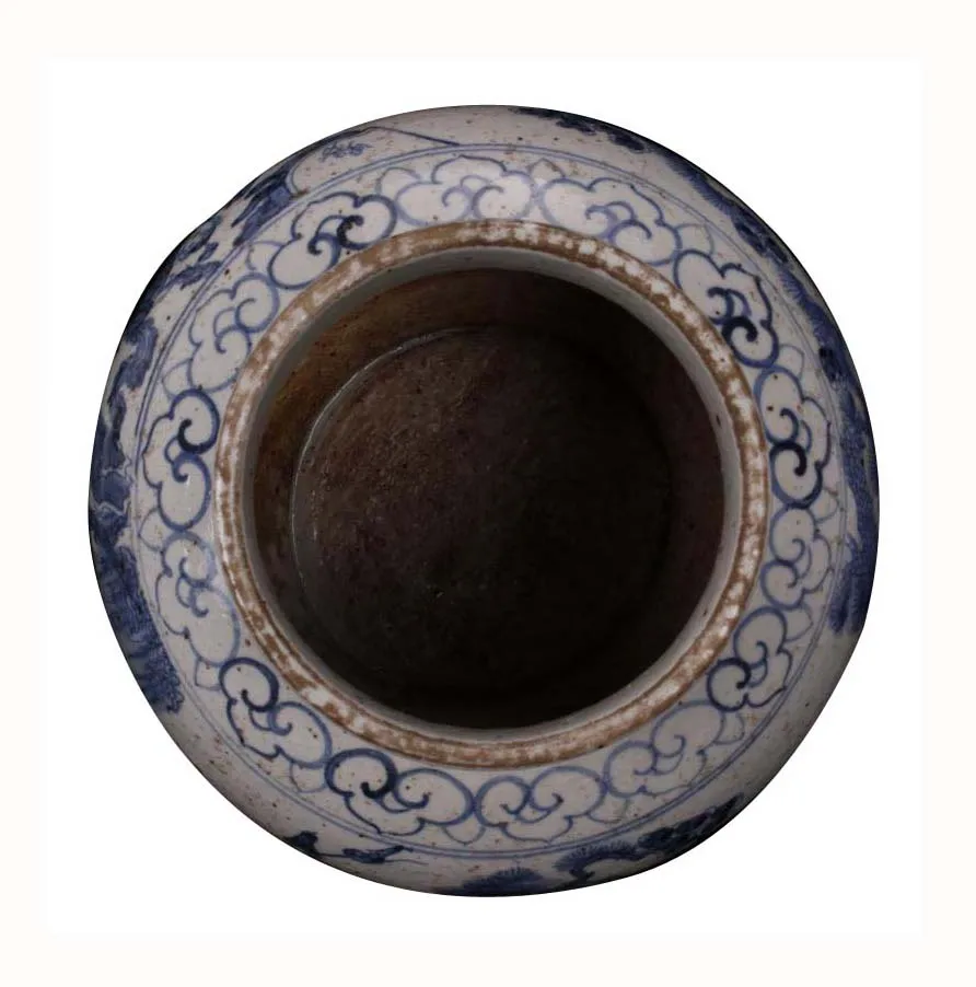 Antique Chinese Yuan Dynasty Blue and White Indoor Decorative Ceramic Planter Pot