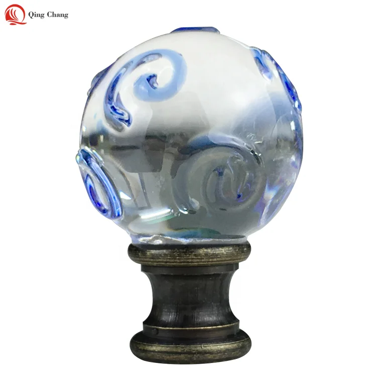 Pellucid Crystal Sphere With Bule Swirl Designed For Lamp Shade Finial