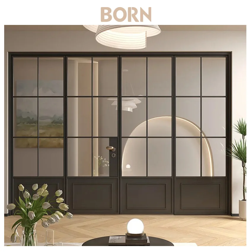 Современная алюминиевая рамка с двойным остеклением складная стеклянная дверь