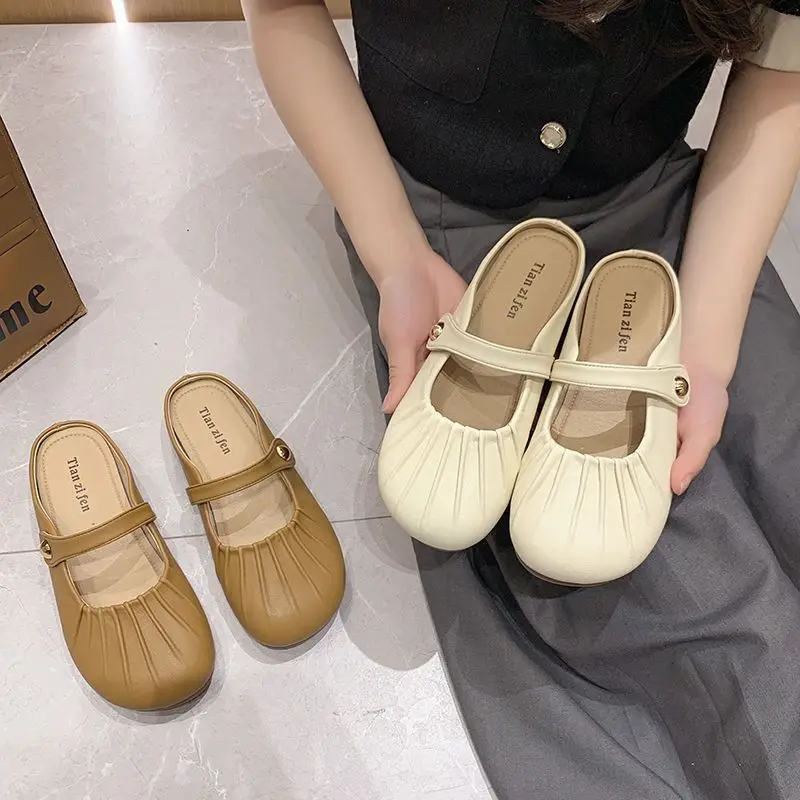 2024 new style Autumn women flat sandals high quality leather fashion footwear Wholesale womens Toe shoes for girl and ladies