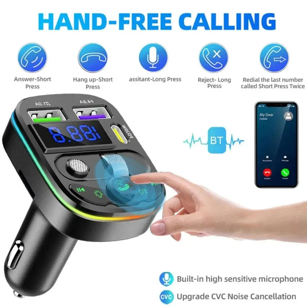 PD20W Bluetooth FM Transmitter Handsfree Car Radio Modulator MP3 Player Dual USB 4.8A Fast Charge Adapter for Car Support TF car