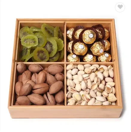 Creative Home Multi-Functional Snack and Nut Box Bamboo and Wood Plate Divided into Dry Fruit Tray for Lazy People