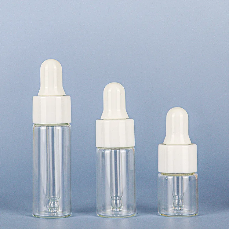 2ml 3ml 5ml small transparent skincare serum samples bottle glass dropper bottle with white rubber dropper