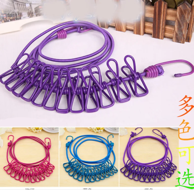 Hot selling 185cm Portable Multifunctional Drying Rack Clips Cloth Hangers Steel Clothes Line Pegs Travel Clothespins
