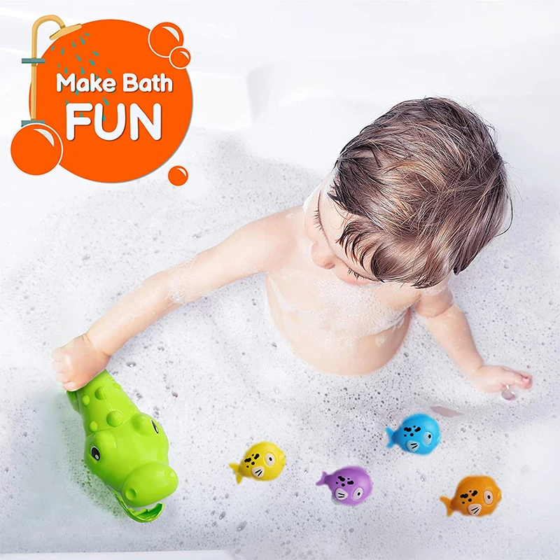 Baby Bath Toys Floating Crocodile Fishes Swimming Pool Games Water Play Set Gift Bathtub Shower Beach Bath Toys For Kids