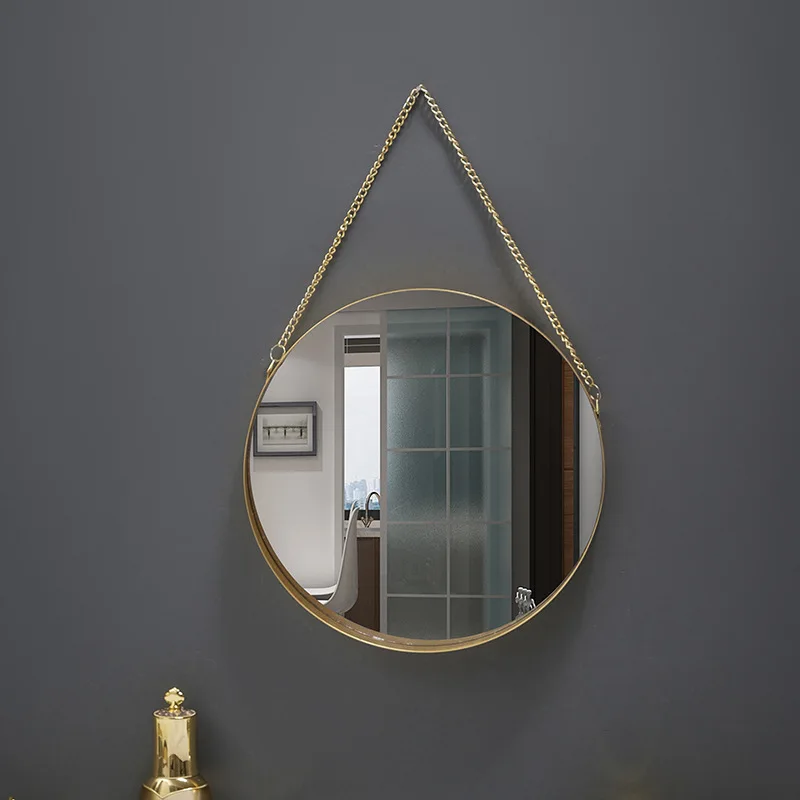 Nordic home decor bathroom dormitory makeup wrought iron hanging gold wall mirror decorative