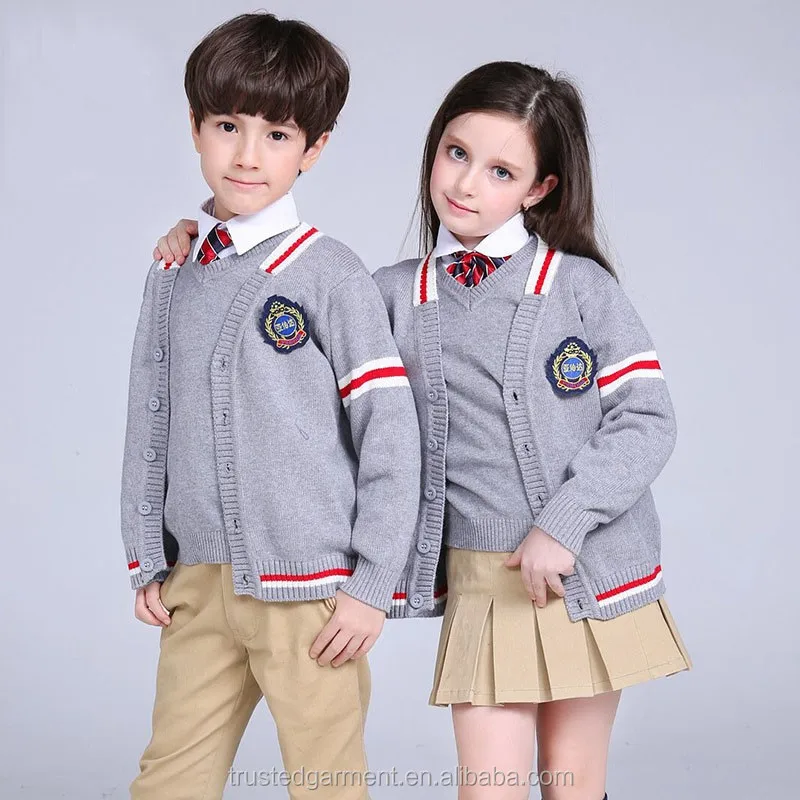 Kids new design cardigan sweater primary school uniform designs
