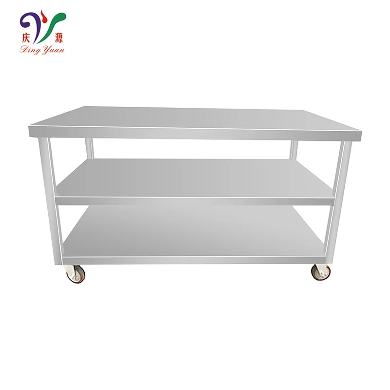 sus304 stainless steel adjustable height mobile metal work table bench with wheels for restaurant