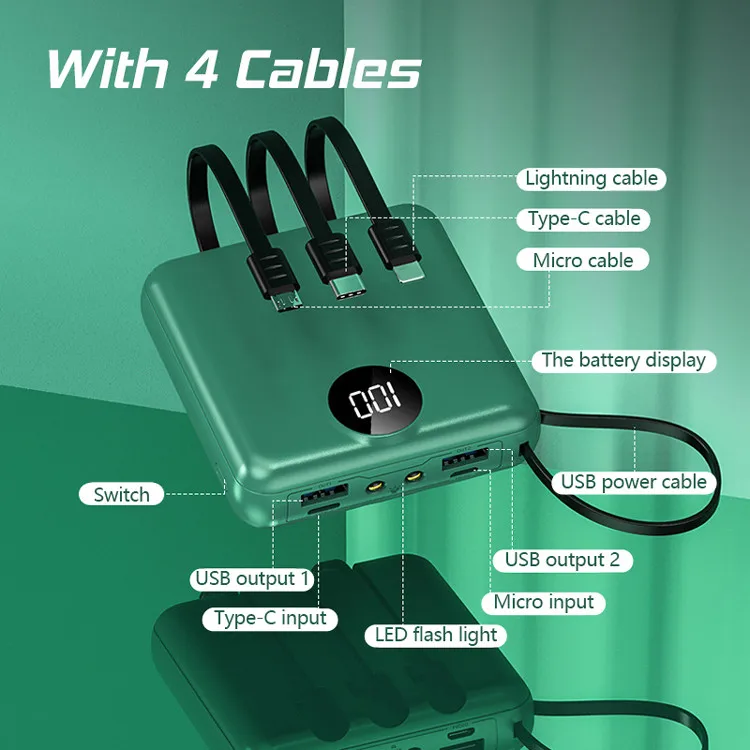 Creative Design 5000mAh Mini Power Bank Portable Charger Powerbank Built in Cable Fast Charger For Xiaomi Poverbank