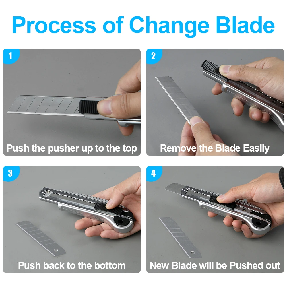 AMPCOM Utility Knife Industrial Heavy Duty Cutter Blade 5 Pcs Storage 0.6mm Thickness Stainless Steel No Rust Handcraft Tool