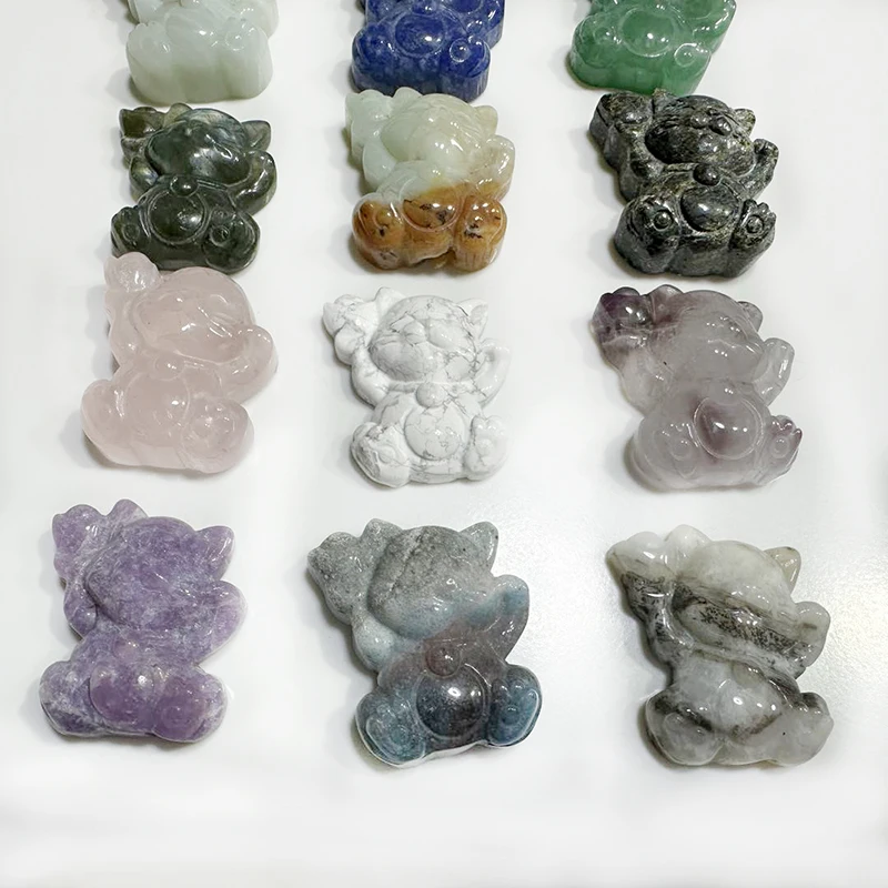 wholesale natural crystal carved Agate pink crystal white turquoise red panda sculpture for souvenir