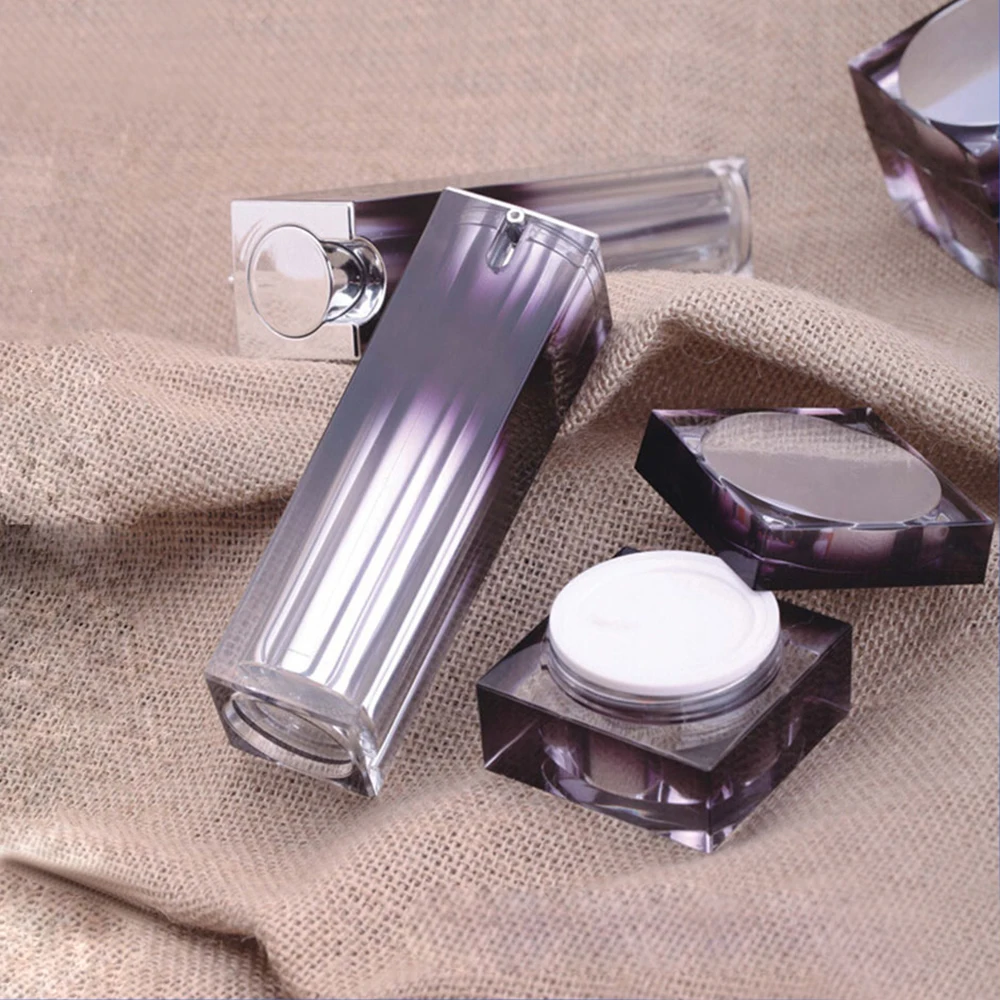 15ml 30ml 40ml 50ml Black Acrylic Square Cosmetic Lotion Pump Bottle and Cream Jar for Skin Care