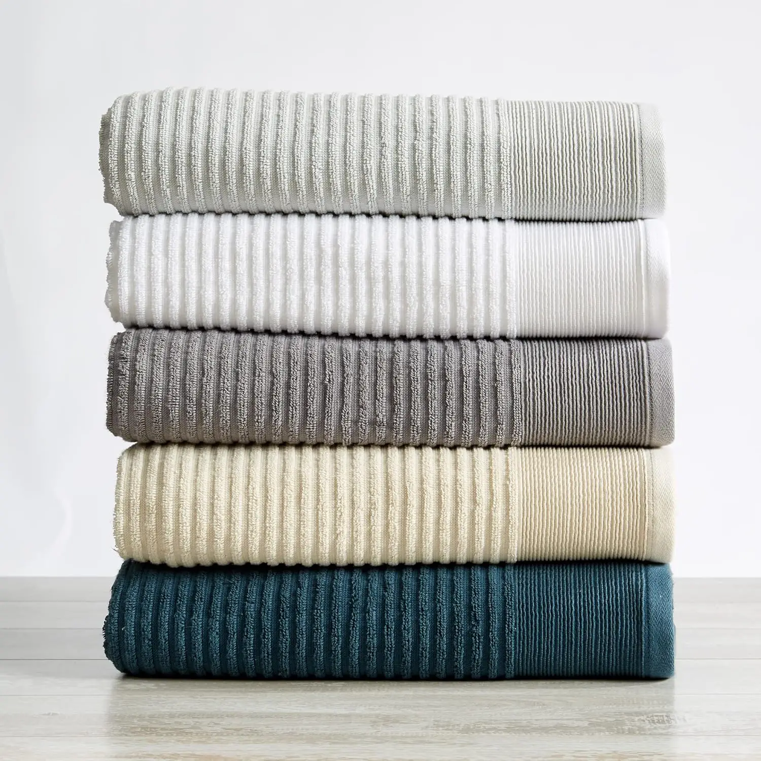 100% Cotton Ribbed Terry Bathroom Towels. Absorbent Quick-Dry Plush Bath Towels