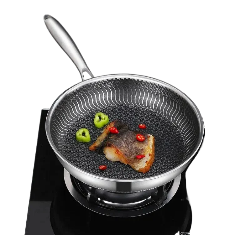 Wholesale Stainless Steel 304 Honeycomb Frying Pan Pancake Non Stick Wok Pan