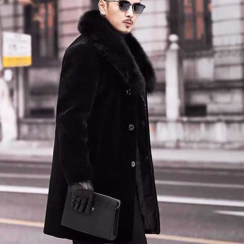 Wholesale Luxury Men Long Sleeve Mid-length Imitation Leather Mink Winter Mens Faux Fur Coat