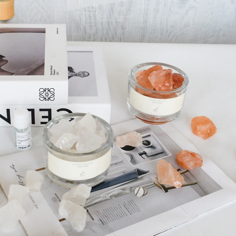 Special Design 350g Natural Crystal Stone Reed Diffuser with 10ml Fragrance Oil and Button Package