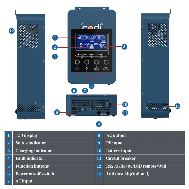 5KW 5000W 48V Power Inverter Pure Sine Wave Off Grid Solar Inverter With 100a MPPT Charge Controller New Inverter Charger
