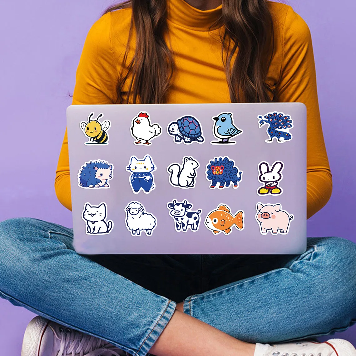 Ins cartoon animal sticker 50pcs custom cute company log pvc waterproof bottle sticker