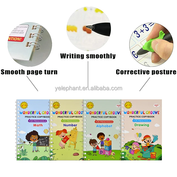 Kids Smart Cute Reusable Alphabet And Numbers Paper Tracing Books For Kids Magic Pen