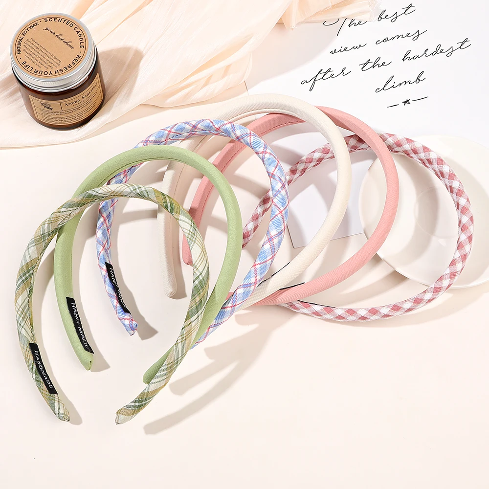1.5CM Wholesale Hairband Solid color Plaid Headband Fashion Sponge Hair Hoop for Women Anti Slip Hair Accessories Hairband