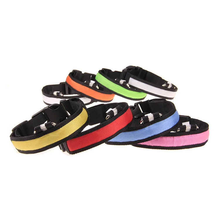 Pet Cat Collar Waterproof USB Rechargeable Nylon Flashing Light Up Plain Nylon Led Dog Collar