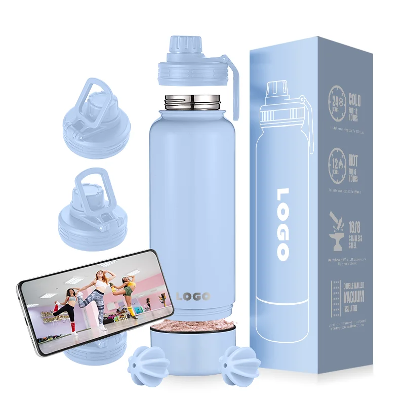 2013 New Trendy Products Protein Shaker Bottle Stainless Steel Wide Mouth Water Bottle With Phone Hold