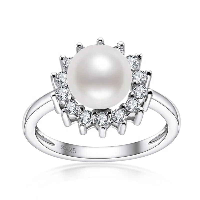 New Pearl Jewelry Micro Setting Brass 8 m m Freshwater White Pearl Ring