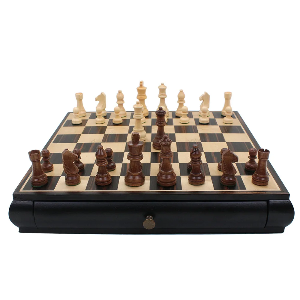 premium wooden chess backgammon chess set game with 2 drawers